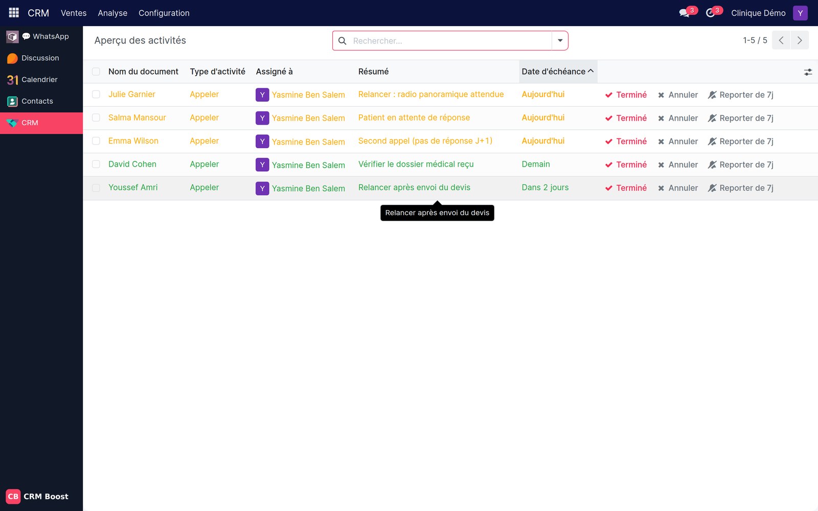 CRM Boost follow-up tasks for the team (sample data)